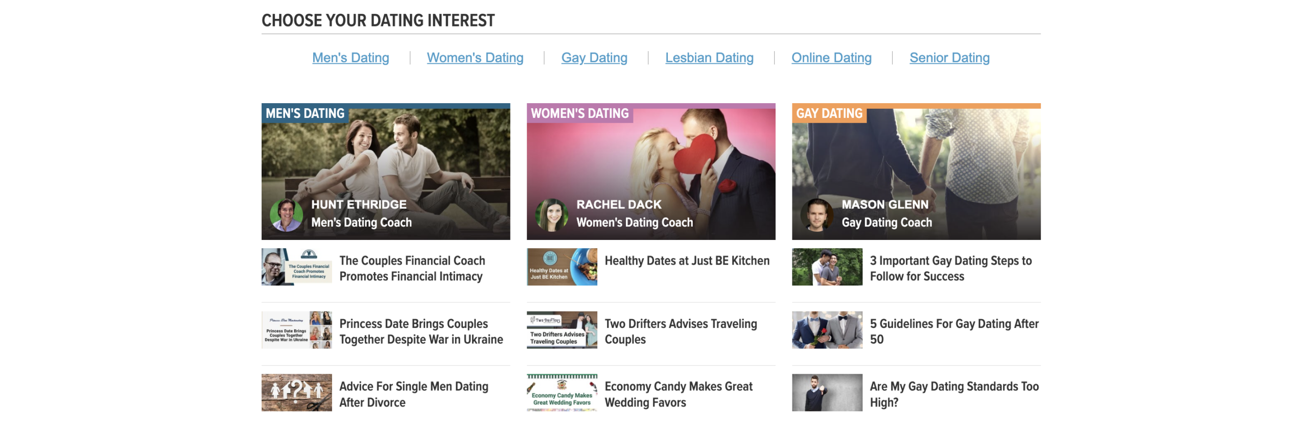 dating advice segmented articles by type