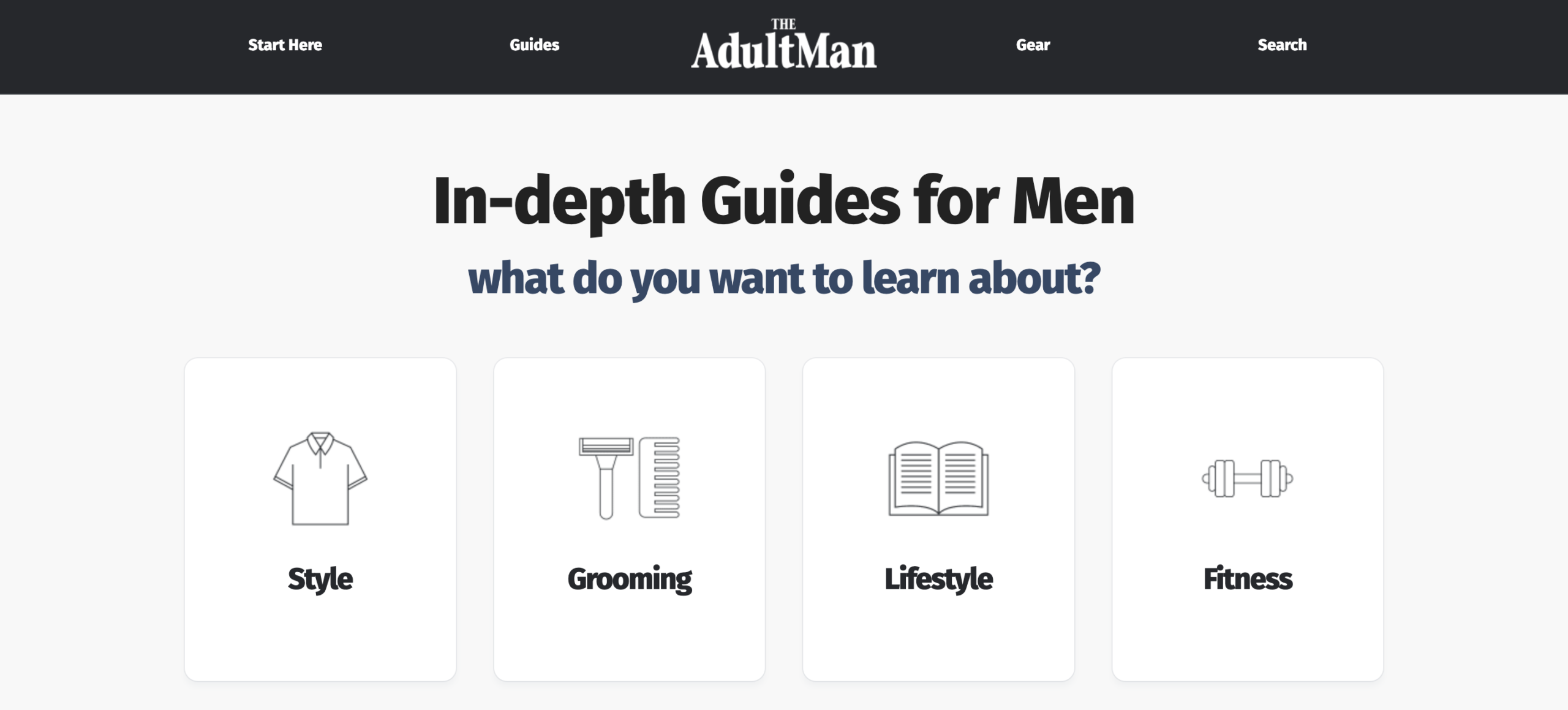 adult man in-depth guides for men landing page