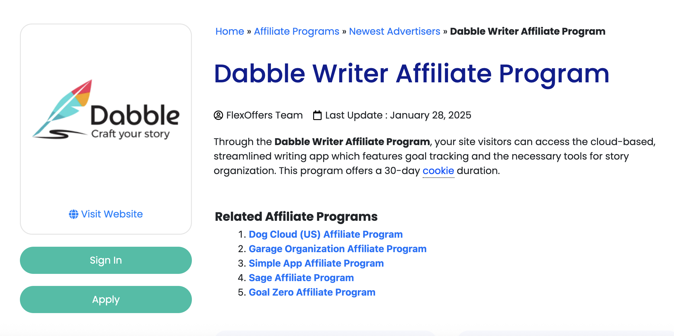Dabble affiliate program signup page