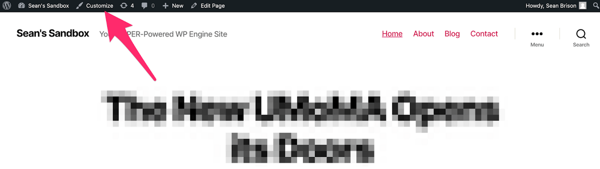 clicking customize in the navbar of your website to change the blog taglines when editing