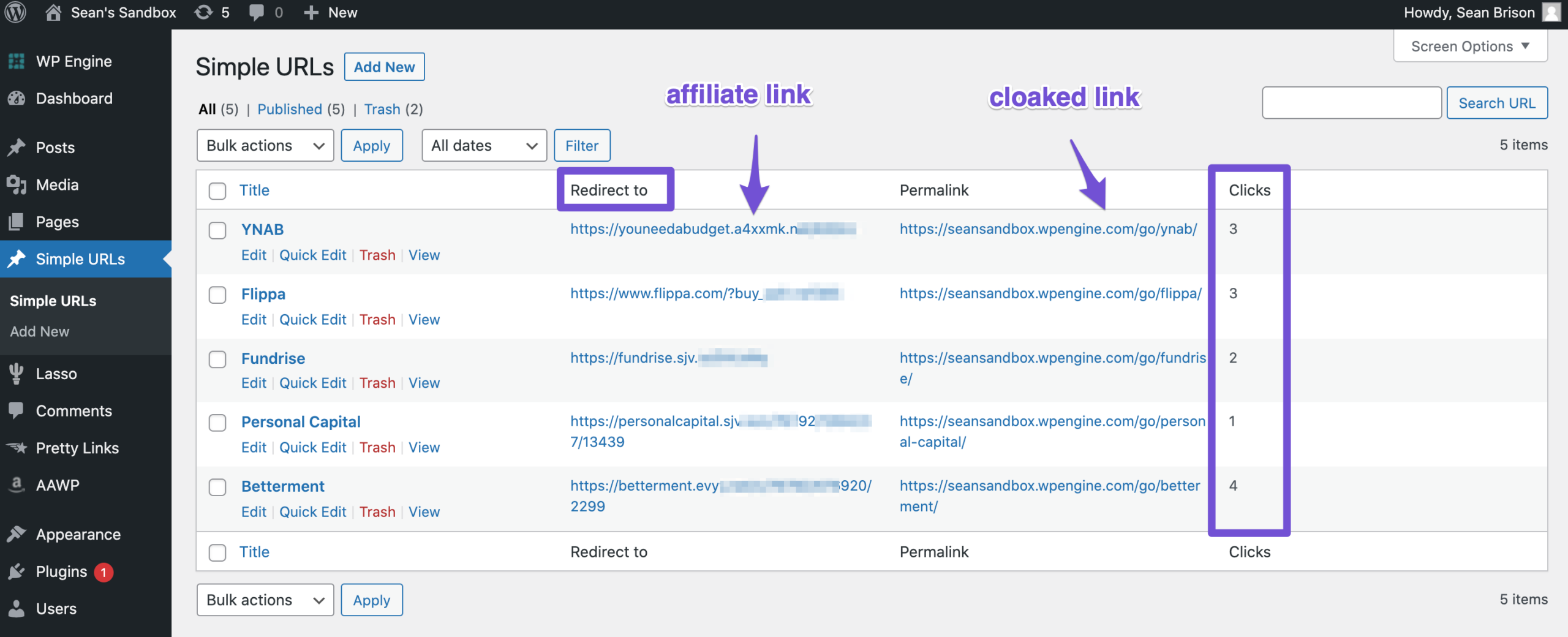 simple urls dashboard
