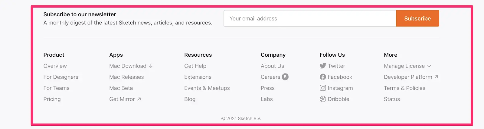sketch website footer example