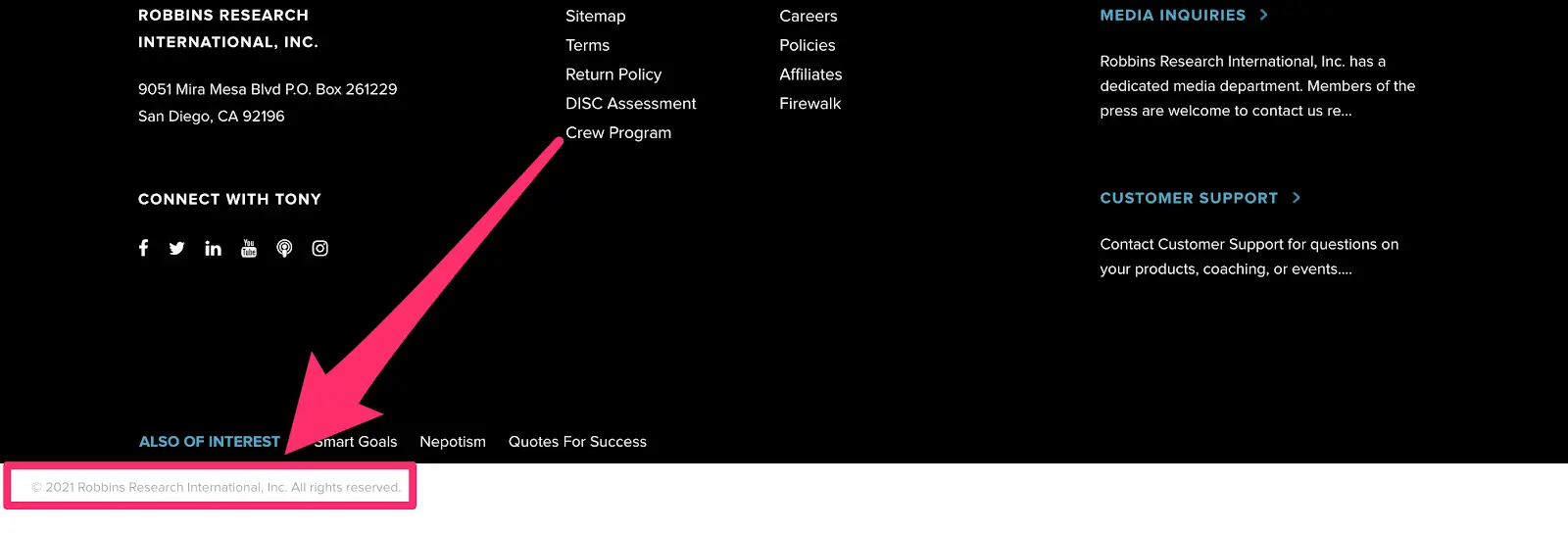 copyright example for what to put in a footer