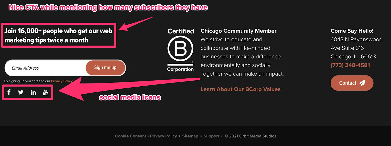 using social media icons on orbit media's site