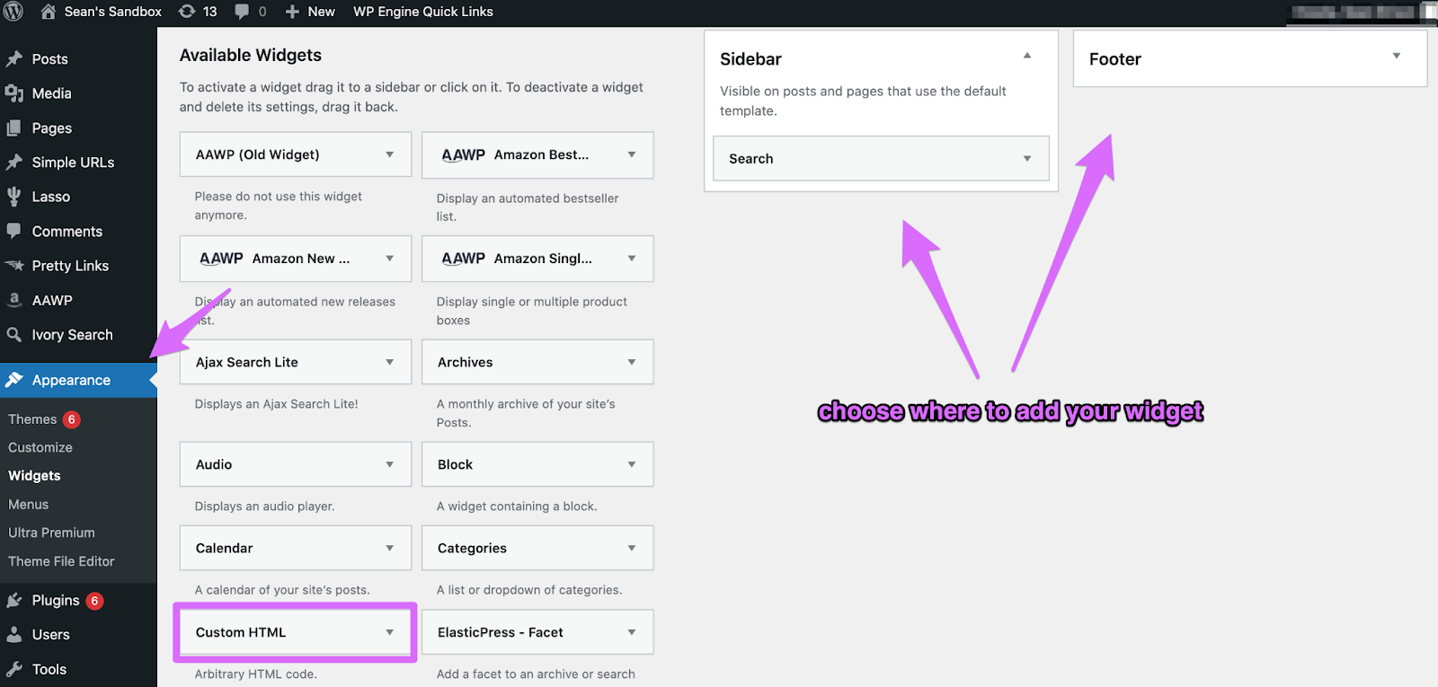 adding a footer or sidebar Widget in wordpress