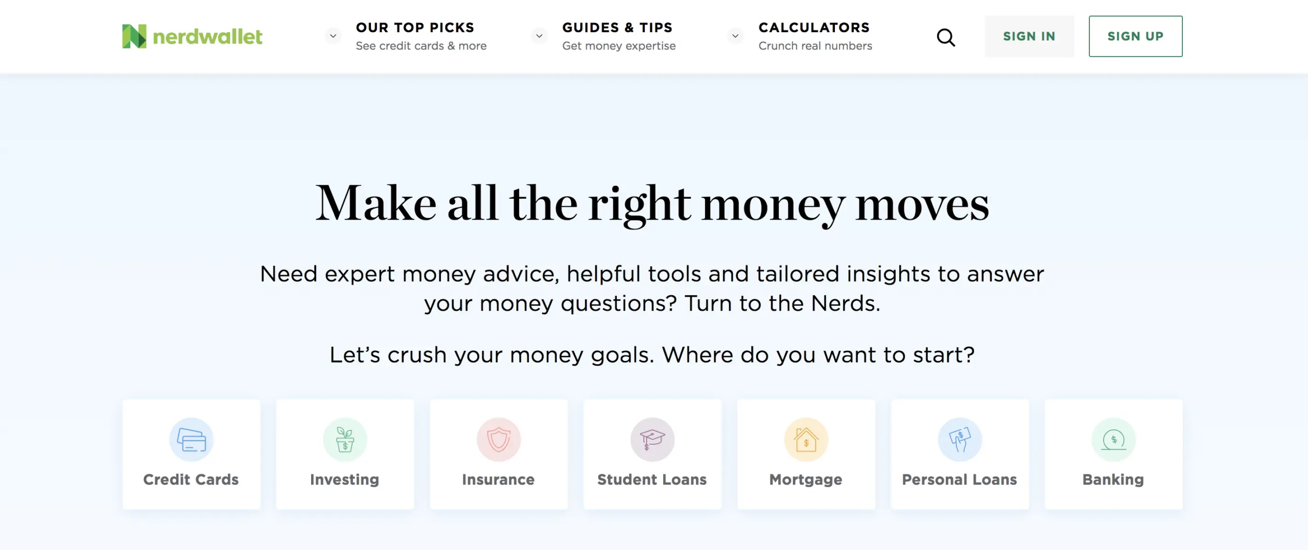 NerdWallet homepage as a personal finance affiliate marketing example