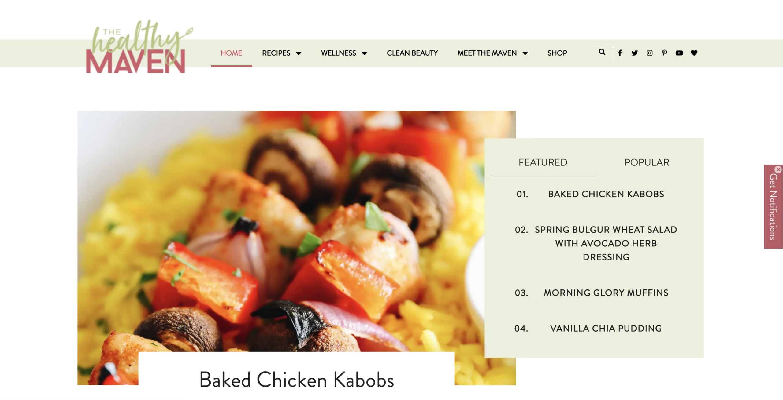 The Healthy Maven homepage as a health affiliate marketing example