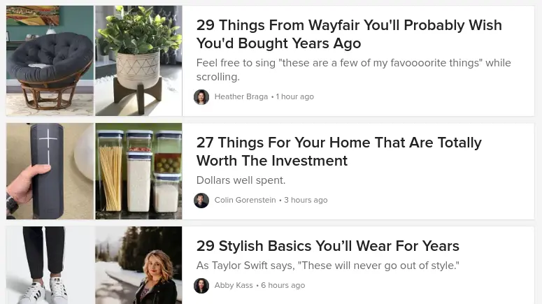 BuzzFeed listicle style affiliate marketing example