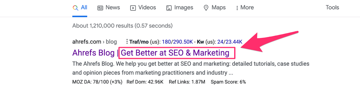 ahrefs tagline in the serps
