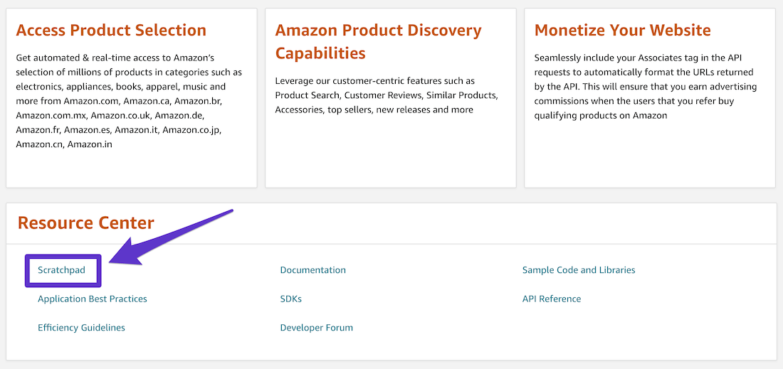 amazon api scratchpad link