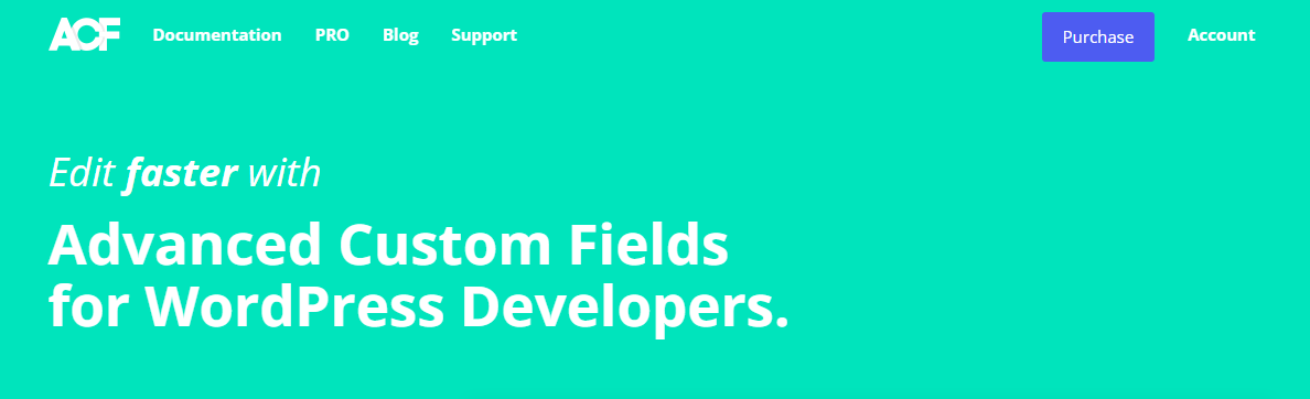Screenshot of the Advanced Custom Fields WordPress plugin's website home page