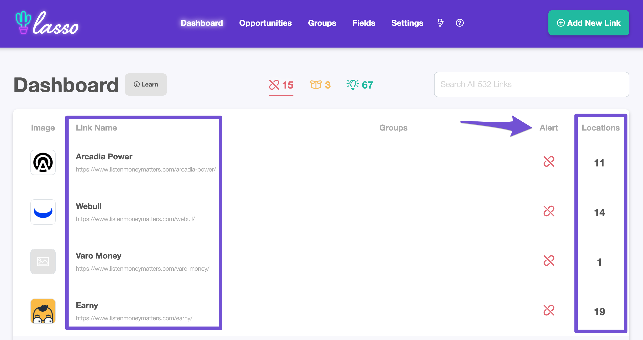 broken affiliate link alerts locations
