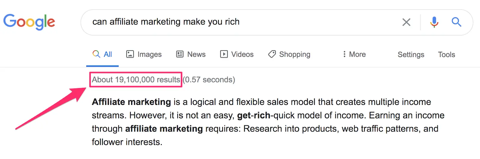 serp displaying 19 million searches for a query