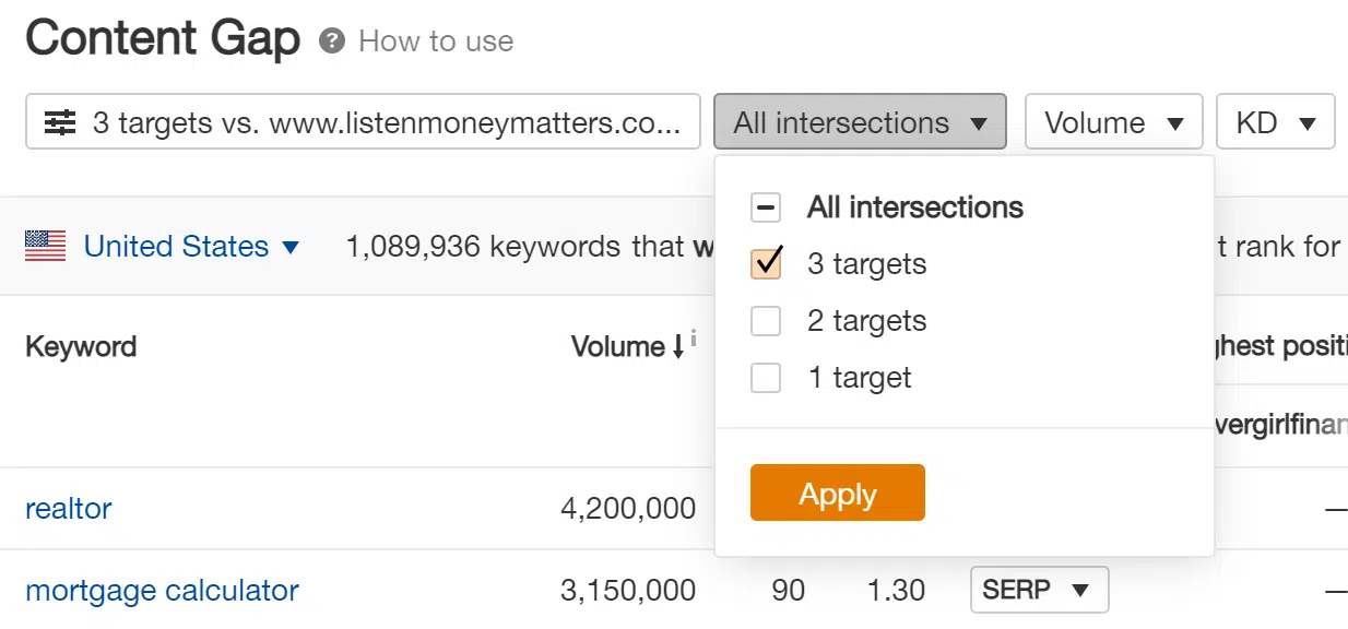How to find keyword opportunities with Ahrefs content gap tool