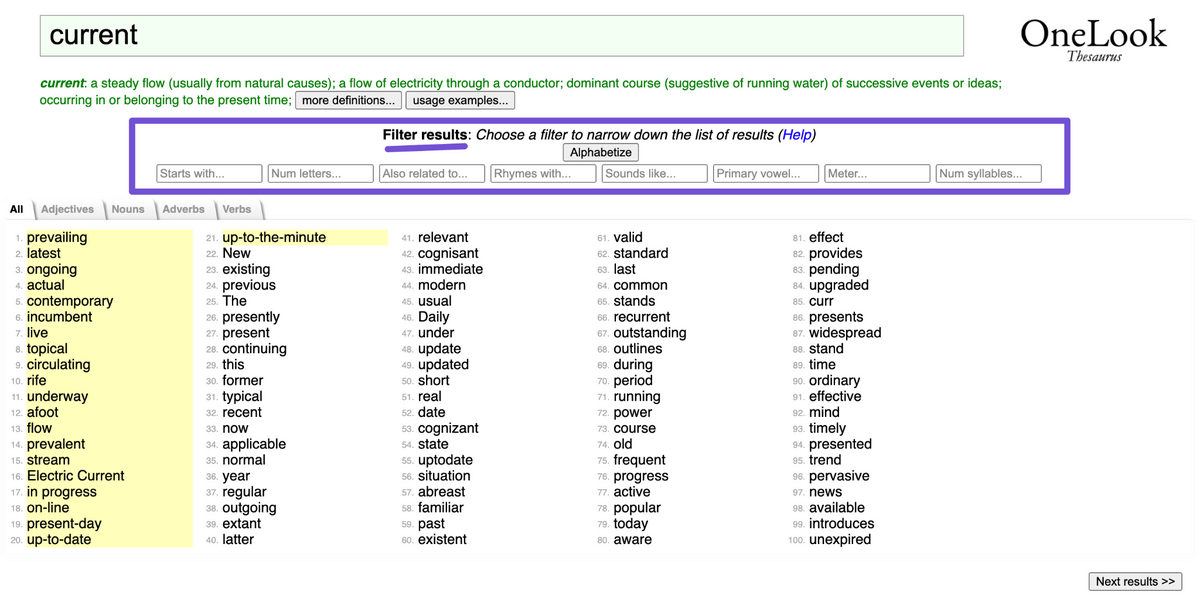 onelook thesaurus home page