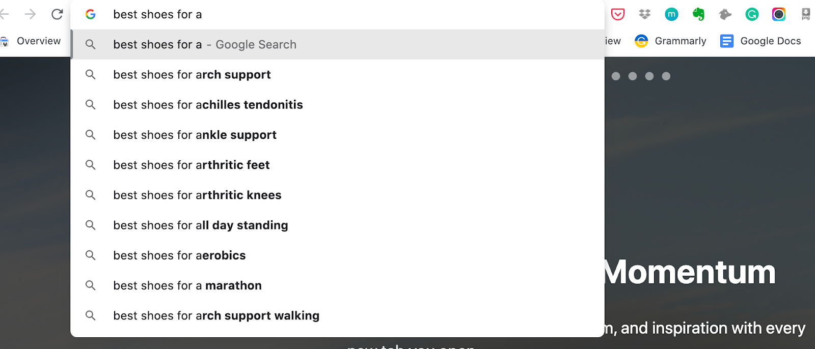 google search autosuggest best shoes for a