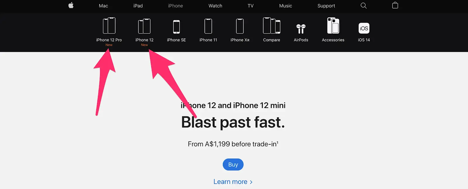 apple's homepage lists products labeled as new with the word new underneath