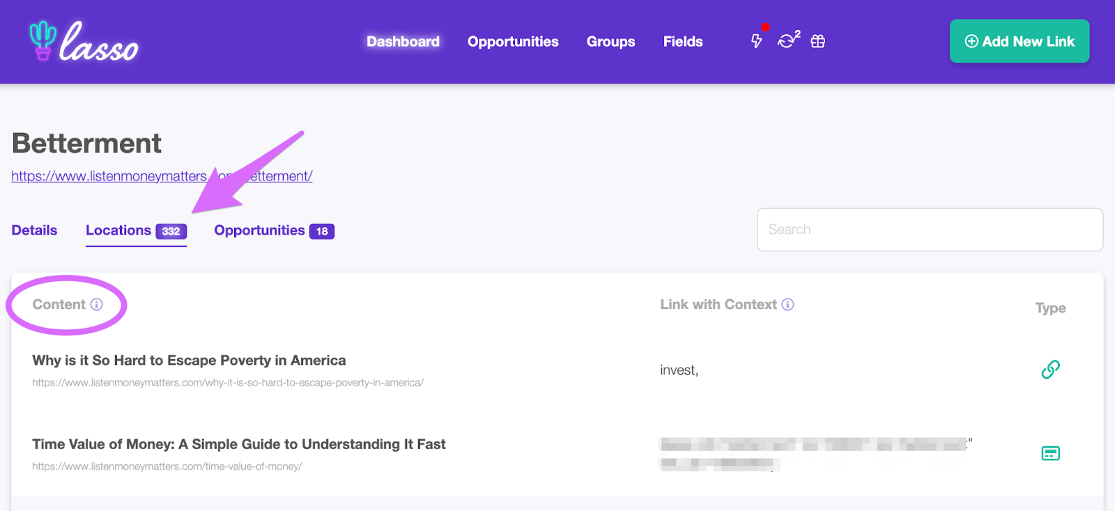 the locations tab in lasso dashboard shows where all of your links are