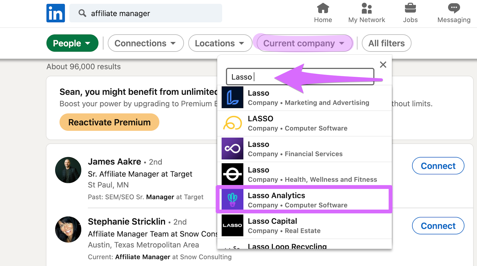 finding affiliate programs using linkedin people search by company name
