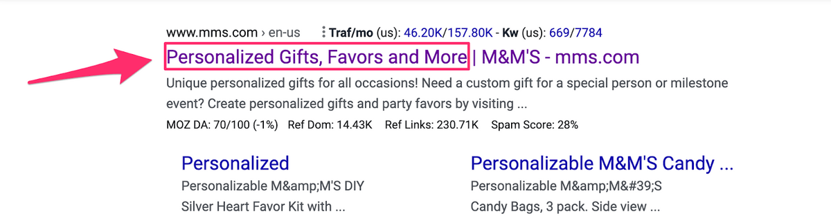 m and m blog tagline in the serp