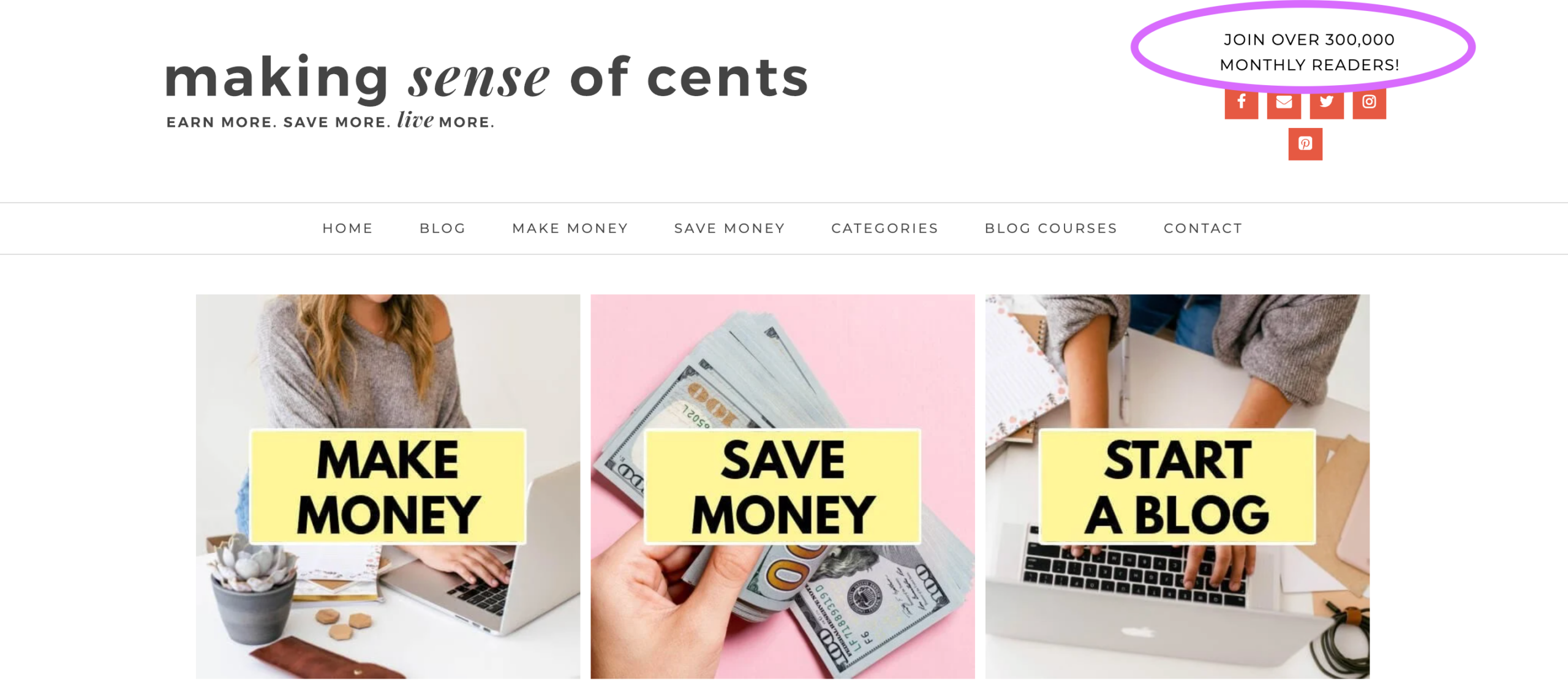 making sense of cents hommepage with social proof of 300,000 readers