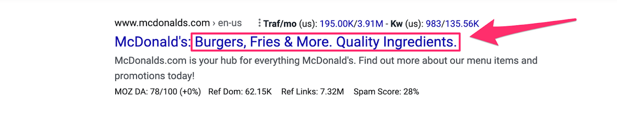 mcdonald's blog tagline in the serp
