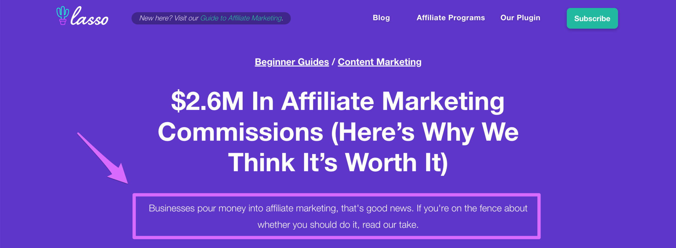 meta description beneath title on lasso blog