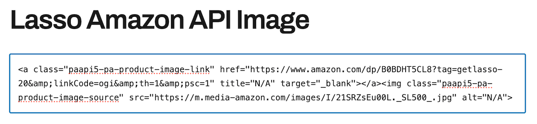 paste amazon api code into wordpress block