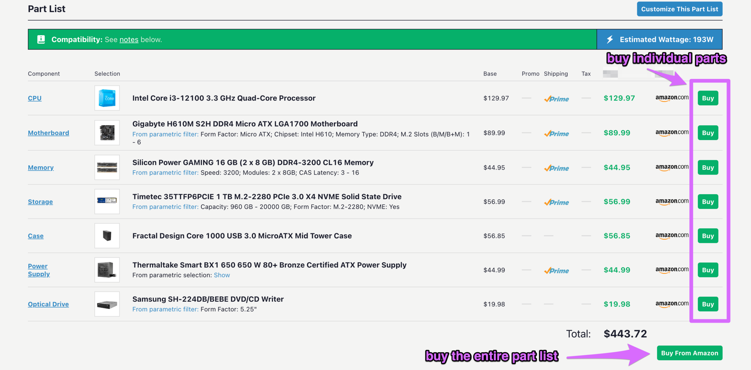 pc picker parts list