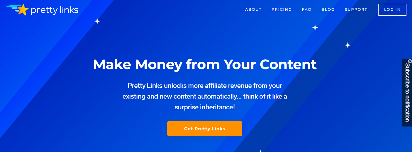Screenshot of the Pretty Links WordPress plugin's website home page