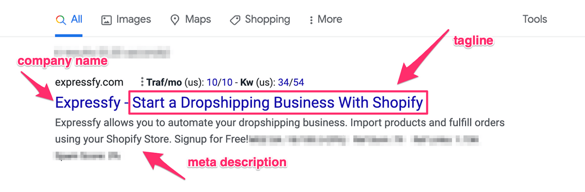 expressfy blog tagline appearing in the serp