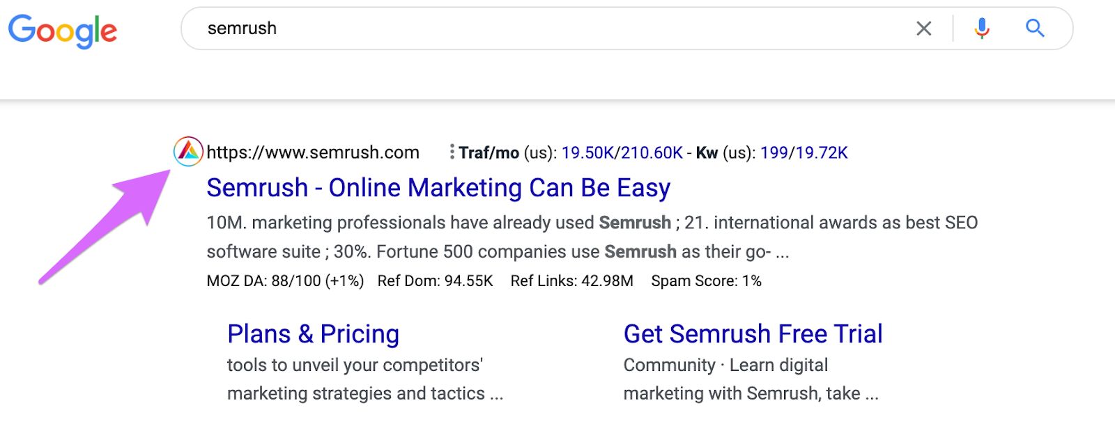 affilitizer browser extension icon displaying in search results