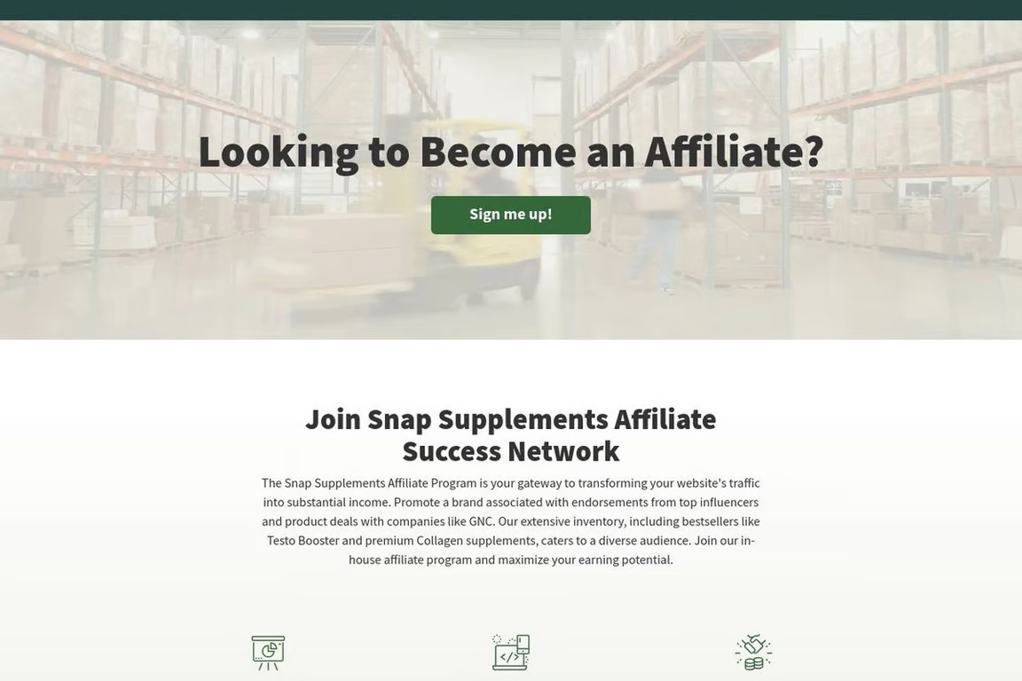 Snap Supplements affiliate program signup page